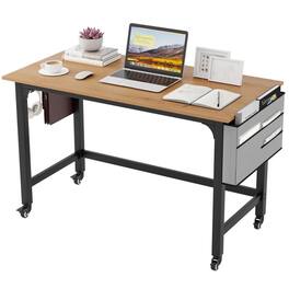 Pefilos - 48" Mobile Computer Desk Workstation with 4 Smooth Casters, Small Home Office Desk Study Writing Table - Natural