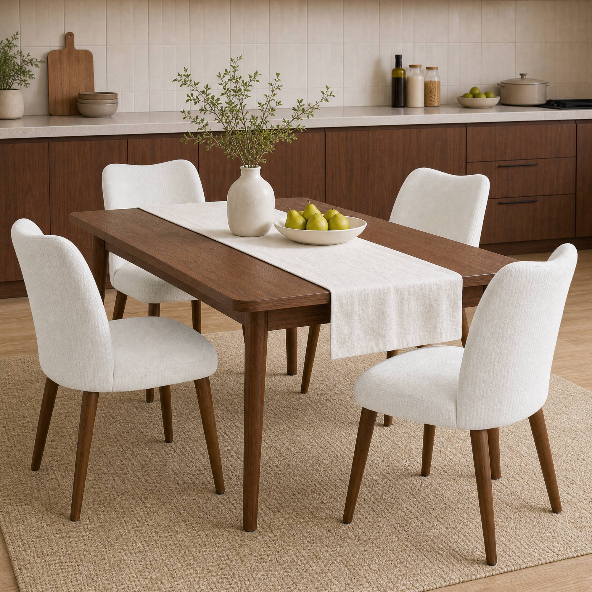 Alt View 6. KERDOM - Modern Dining Chairs Set of 2, Fabric Upholstered Kitchen Chair 2pcs for Restaurant, Cafe & Vanity, Armless Dinner Chair - Ivory.