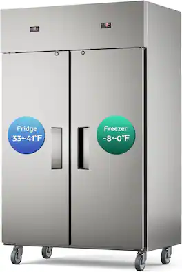 Mirfee - Commercial Refrigerator Freezer Combo, 48"W 38Cu.ft, Stainless Steel, Dual Zone, 8 Shelves, Copper Compressor - Silver