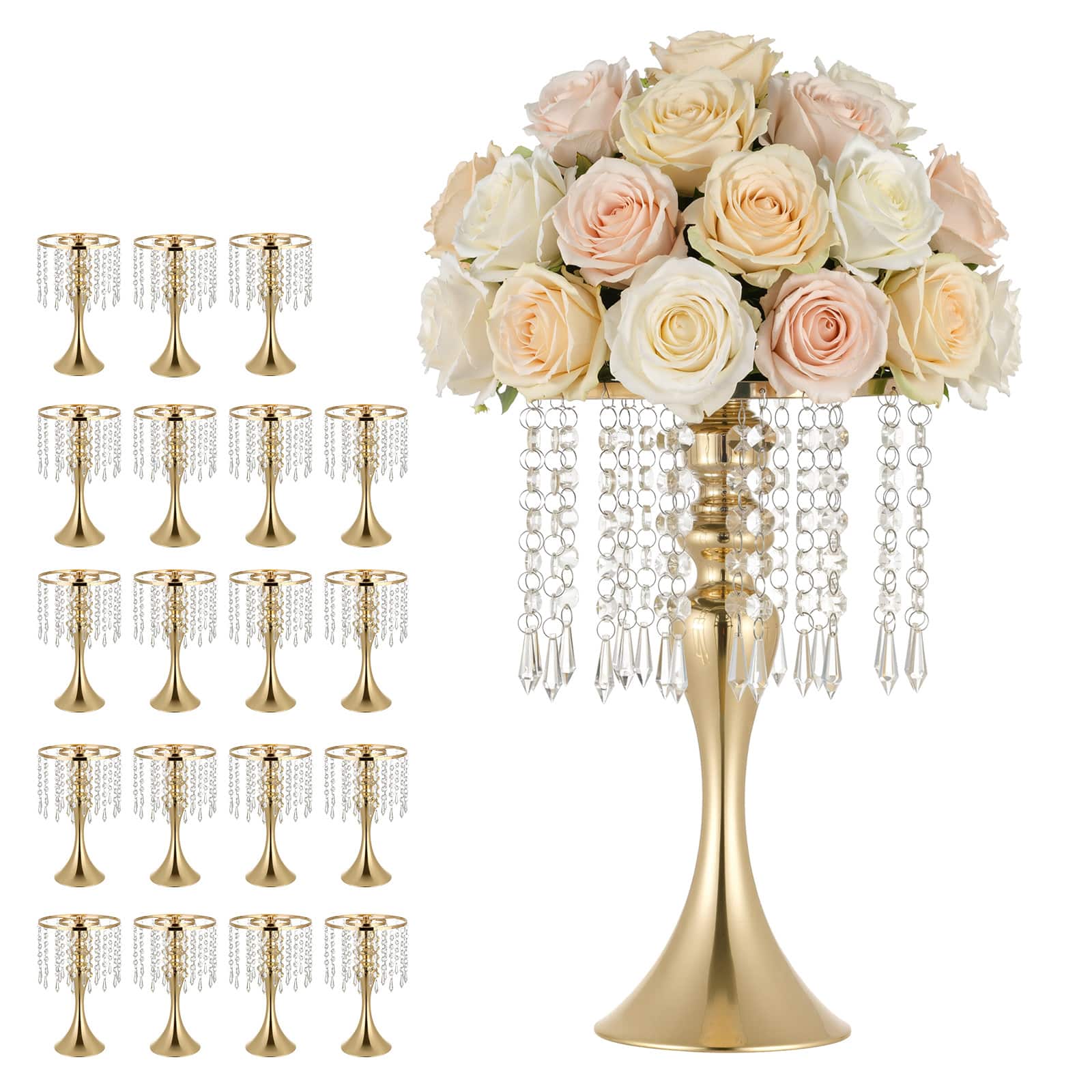 VEVOR - 20 PCS Wedding Flower Vase, 13.2 in Tall Flower Table Centerpieces, Crystal Banquet Vases Easy Installation - Gold