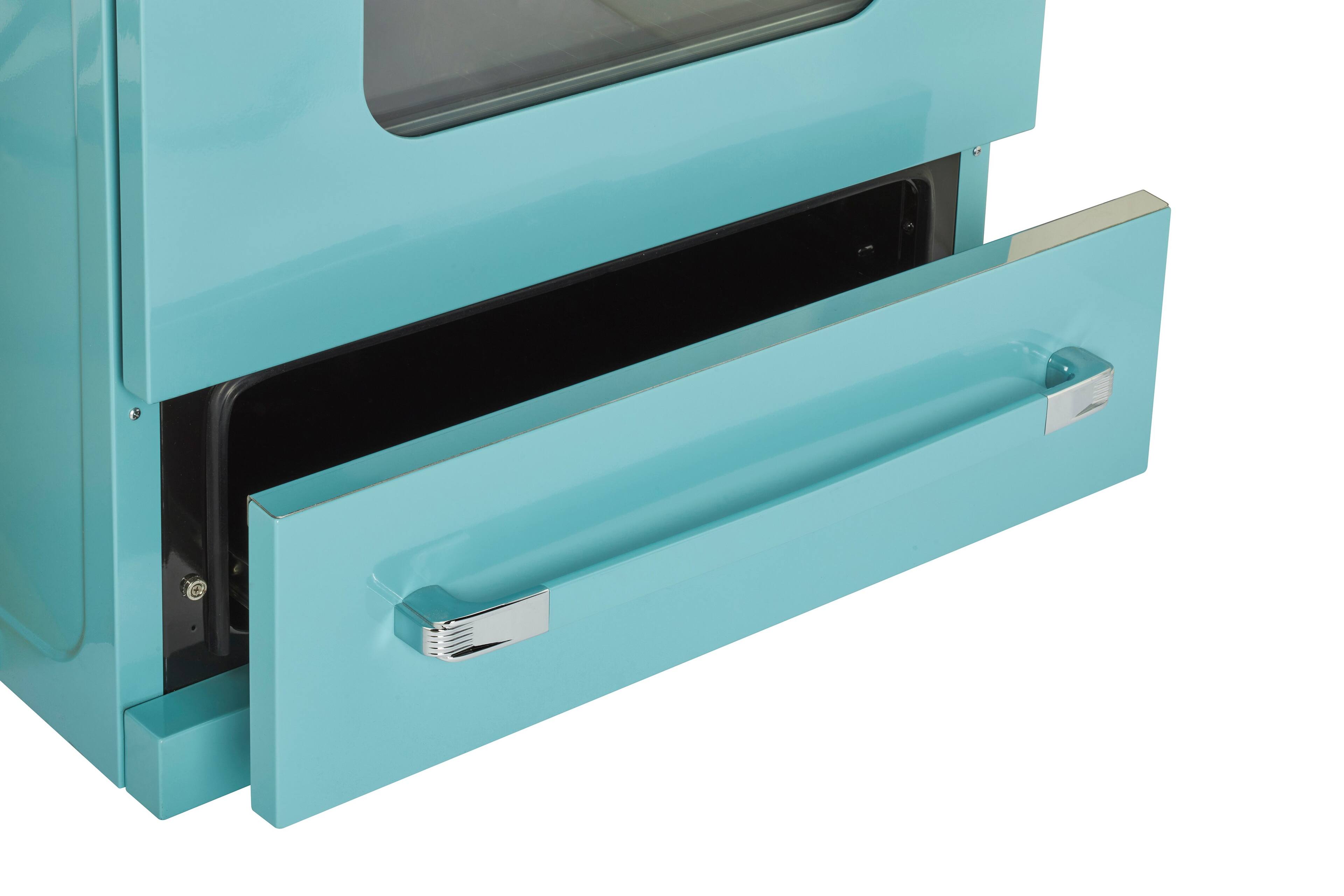 Alt View 11. Unique Appliances - Classic Retro 3.9 Cu. Ft. Freestanding Electic Convection Range with Glass Top and Storage Drawer - Ocean Mist Turquoise.