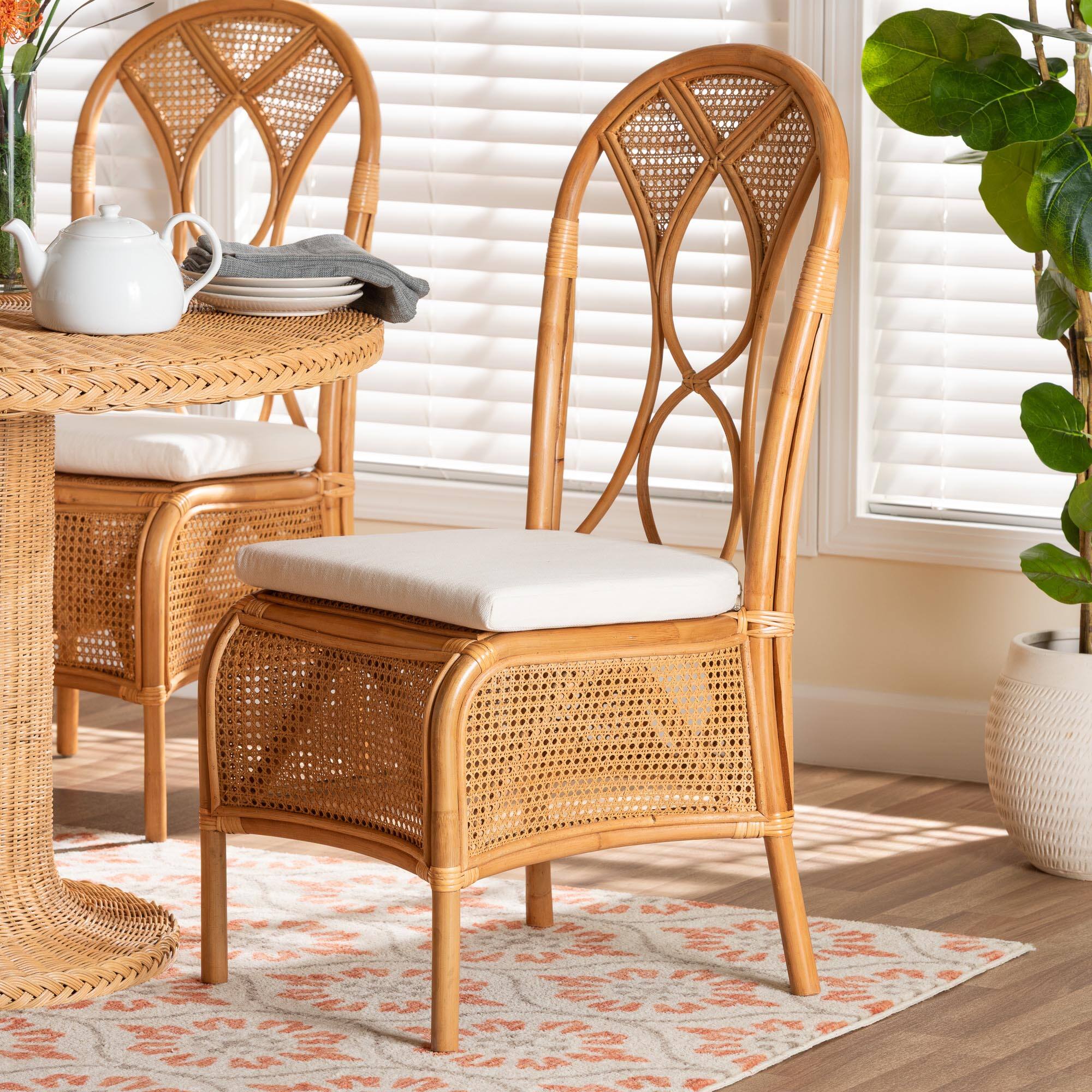 Alt View 4. bali & pari - Elsa Natural Rattan Dining Chair - Handcrafted Wicker Side Chair with Openwork Back and Woven Detailing, Boho Seating - Light Honey.