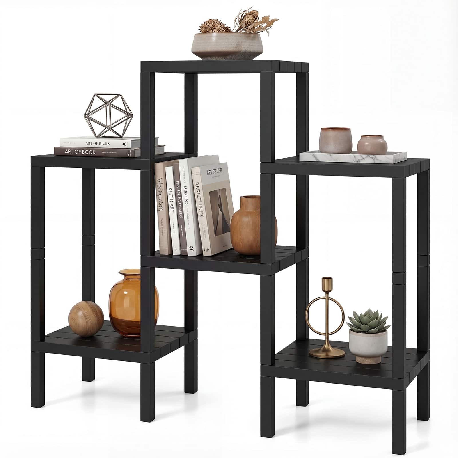 Gymax - 6-Tier Plastic Modular Storage Shelves Open Display Utility Shelving Unit Black - Black