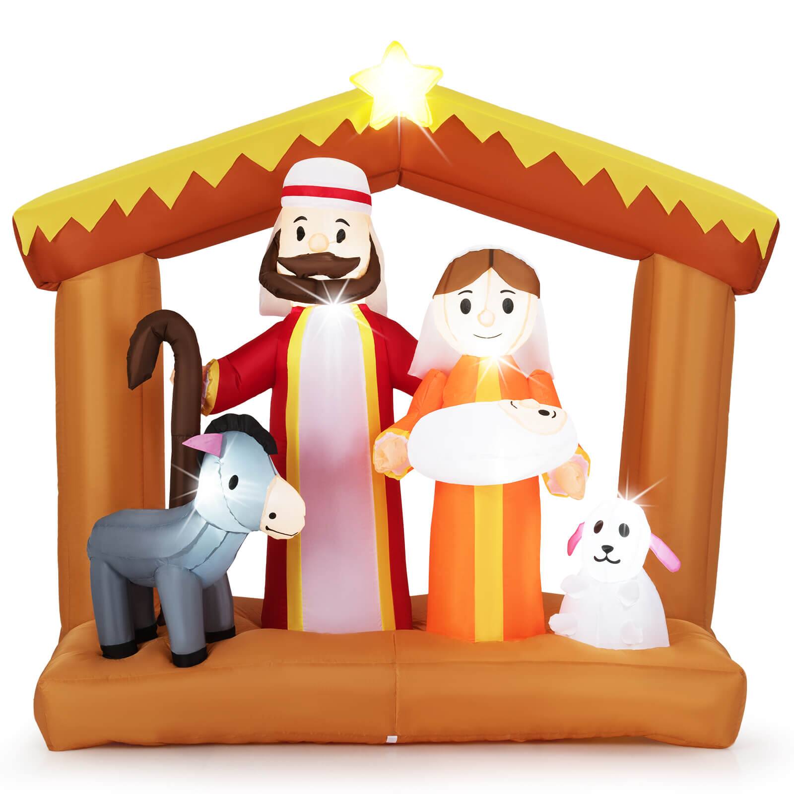Front. Costway - Costway 6 FT Christmas Inflatables Nativity Scene Decoration with Built-in LED Lights - Multicolor.