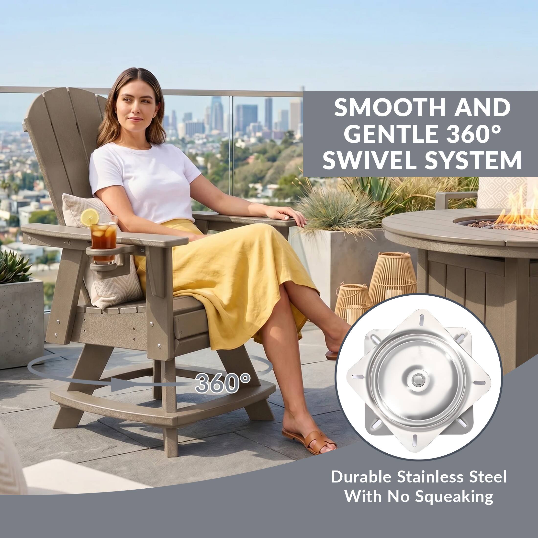 SMOOTH AND GENTLE 360° SWIVEL SYSTEM  
360°  
Durable Stainless Steel With No Squeaking