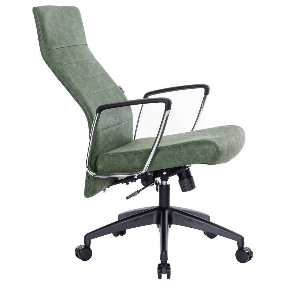 Alt View 4. LeisureMod - Hilton High-Back Adjustable Office Desk Chair Upholstered in Leather with Steel Frame, Swivel, and Ergonomic Support - Green.