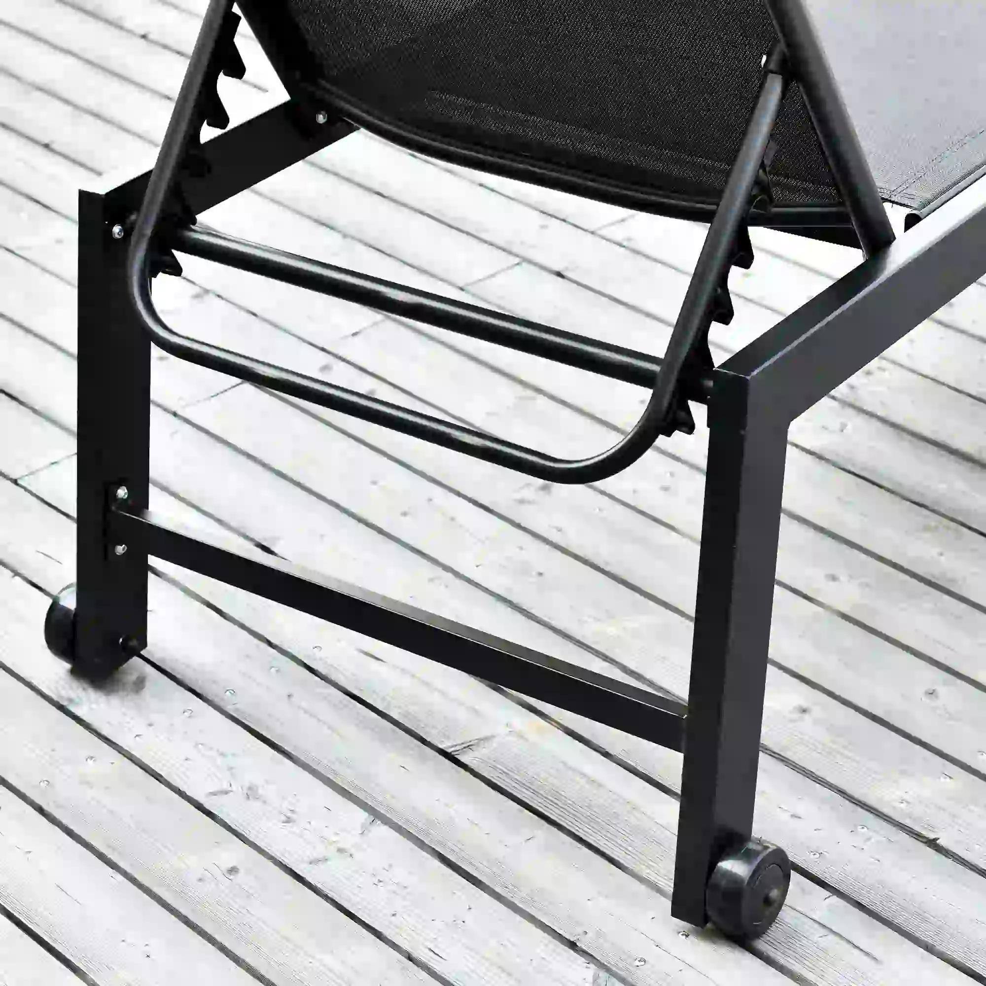 Back. Resenkos - Resenkos Outdoor Chaise Lounge With Wheels, Five Position Recliner For Sunbathing, Suntanning, Steel Frame, Black - Black.