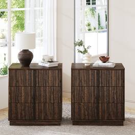 Loheer - Three Drawer Nightstand Pair with Vertical Stripe Design - Walnut