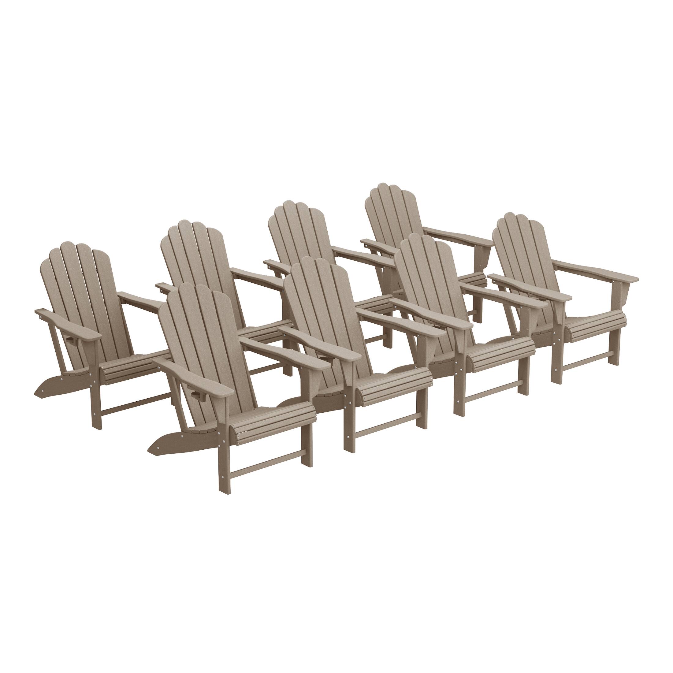 Front. WestinTrends - WestinTrends Highland Outdoor Patio HDPE Adirondack Chairs With Cup Holders (Set of 8) - Weathered Wood.