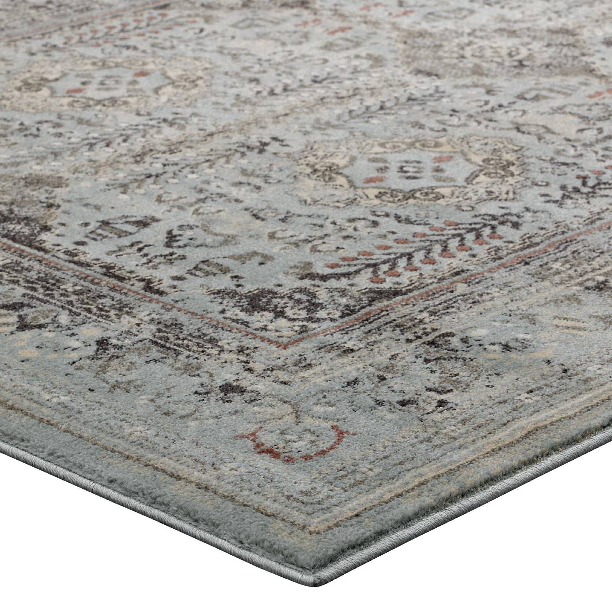 Alt View 3. Modway - Enye Distressed Vintage Floral Lattice Area Rug - Brown and Silver Blue.
