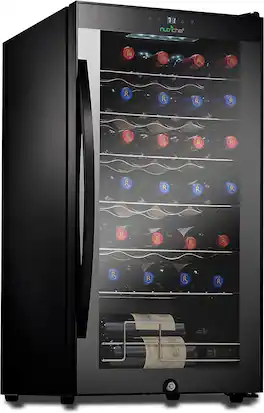 NutriChef - Wine Chilling Refrigerator Cellar - Single-Zone Wine Cooler/Chiller, Digital Touch Button (28 Bottle Storage Capacity) - Black