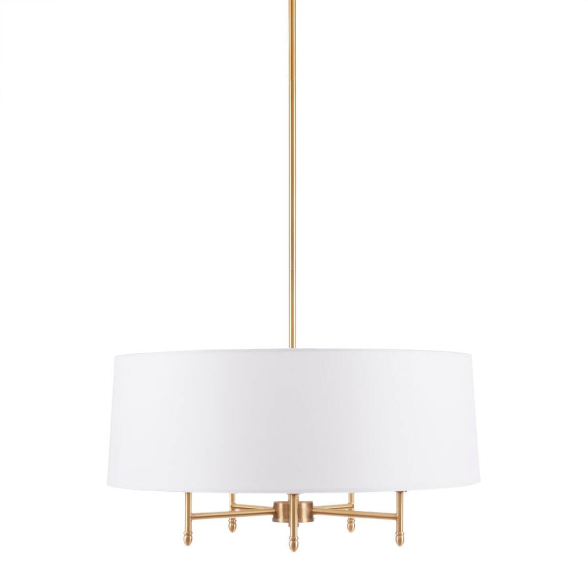 Angle. Loheer - Loheer 5 Light Chandelier with White Drum Shade, Adjustable Plated Brass Fixture.