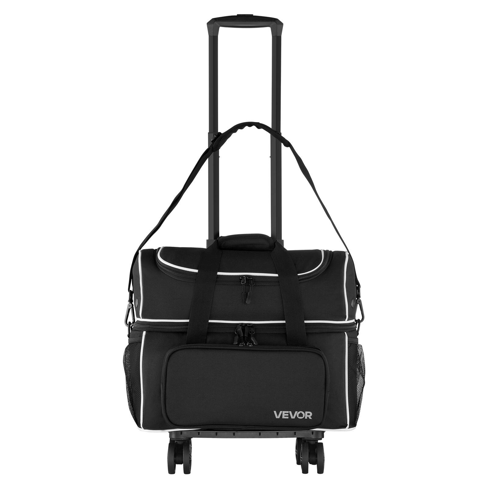 Alt View 5. VEVOR - Bowling Ball Bag, 2 Ball Four Roller Bowling Bag with Wheels, Featuring a Separate Compartment for Shoes - Black;White.