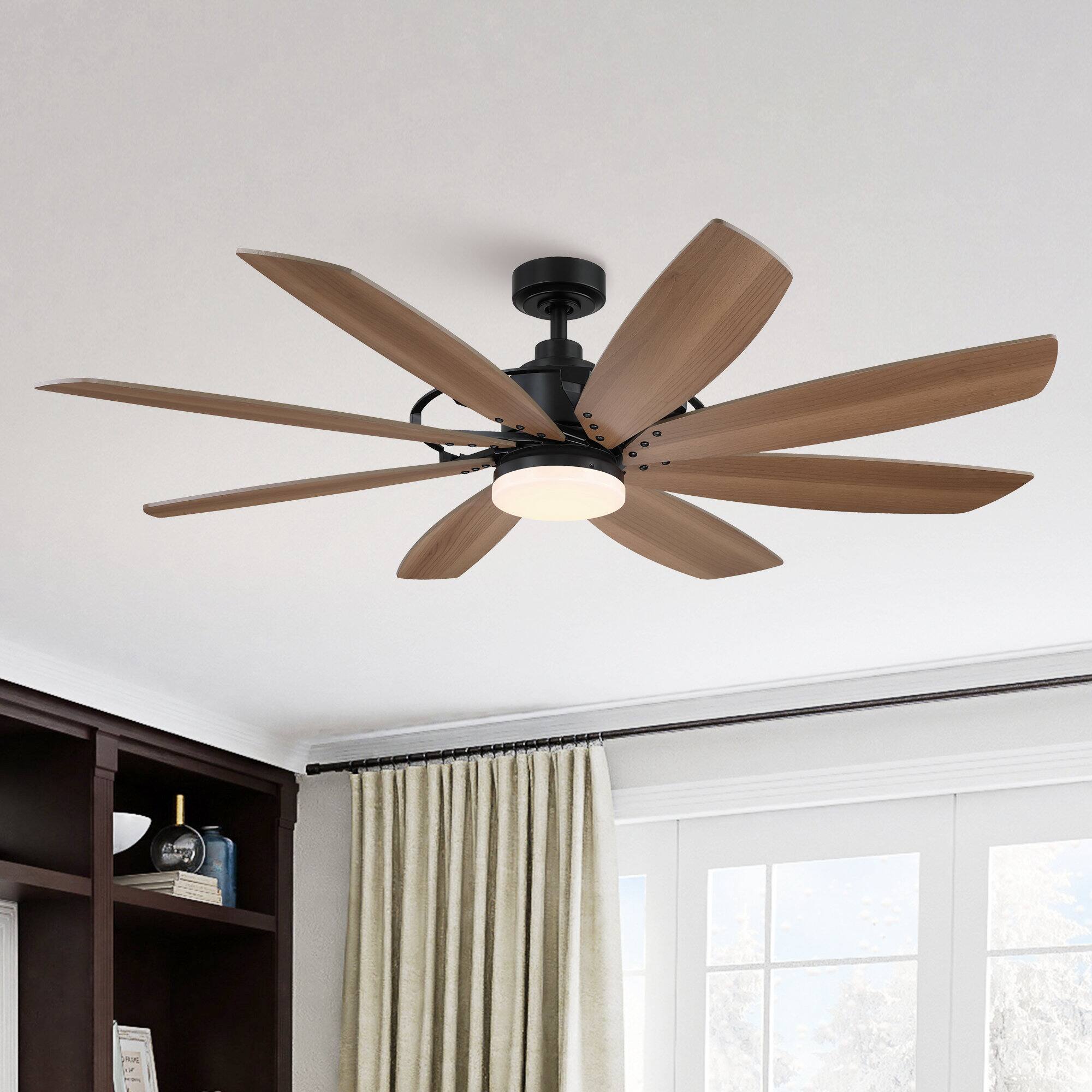 Back. Parrot Uncle - 60 in. Black Integrated LED DC Motor Ceiling Fan Light and Remote - Black.