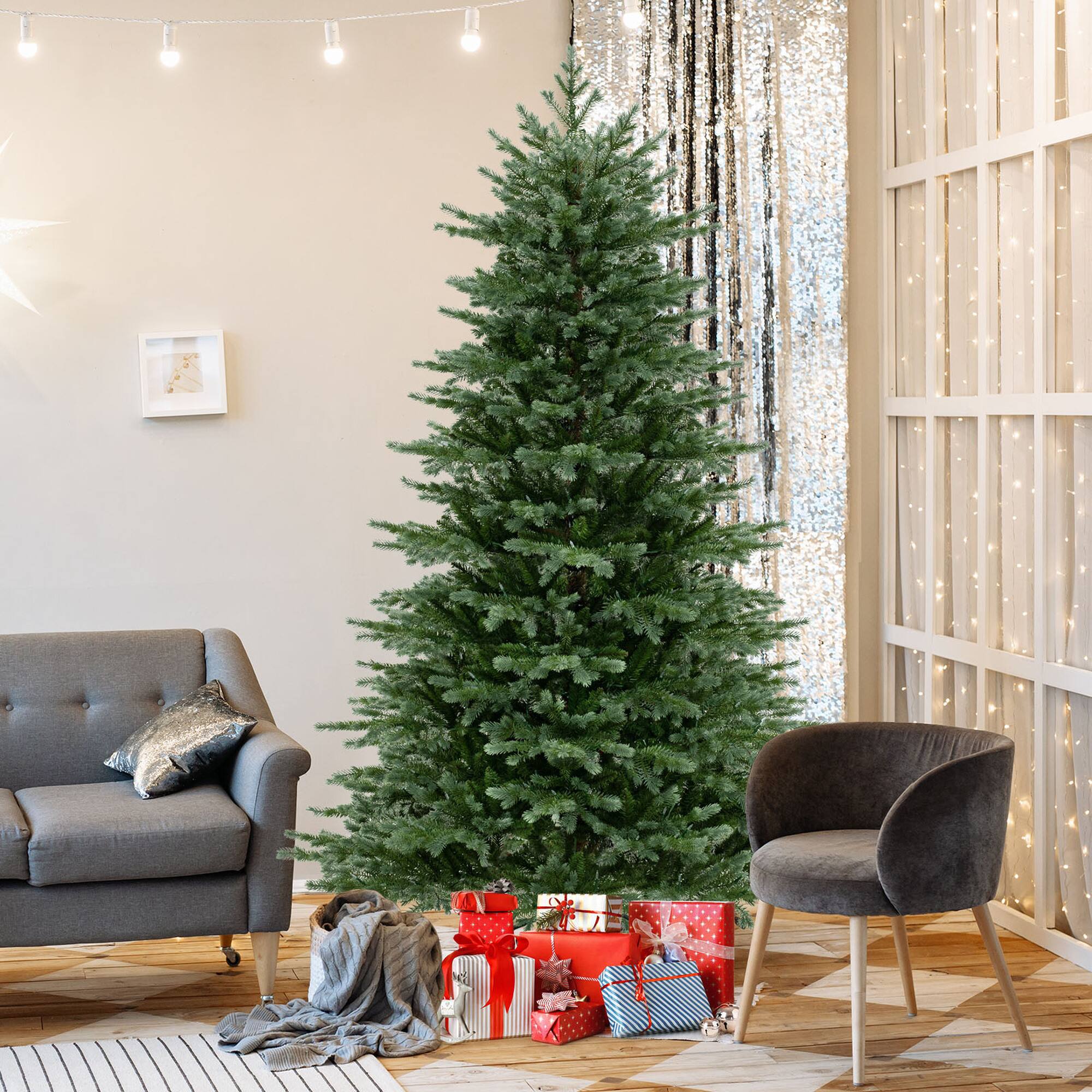 Alt View 3. Costway - Costway 7 FT Artificial Christmas Tree with 3156 Lush PVC & PE Tips 400 LED Lights - Green.