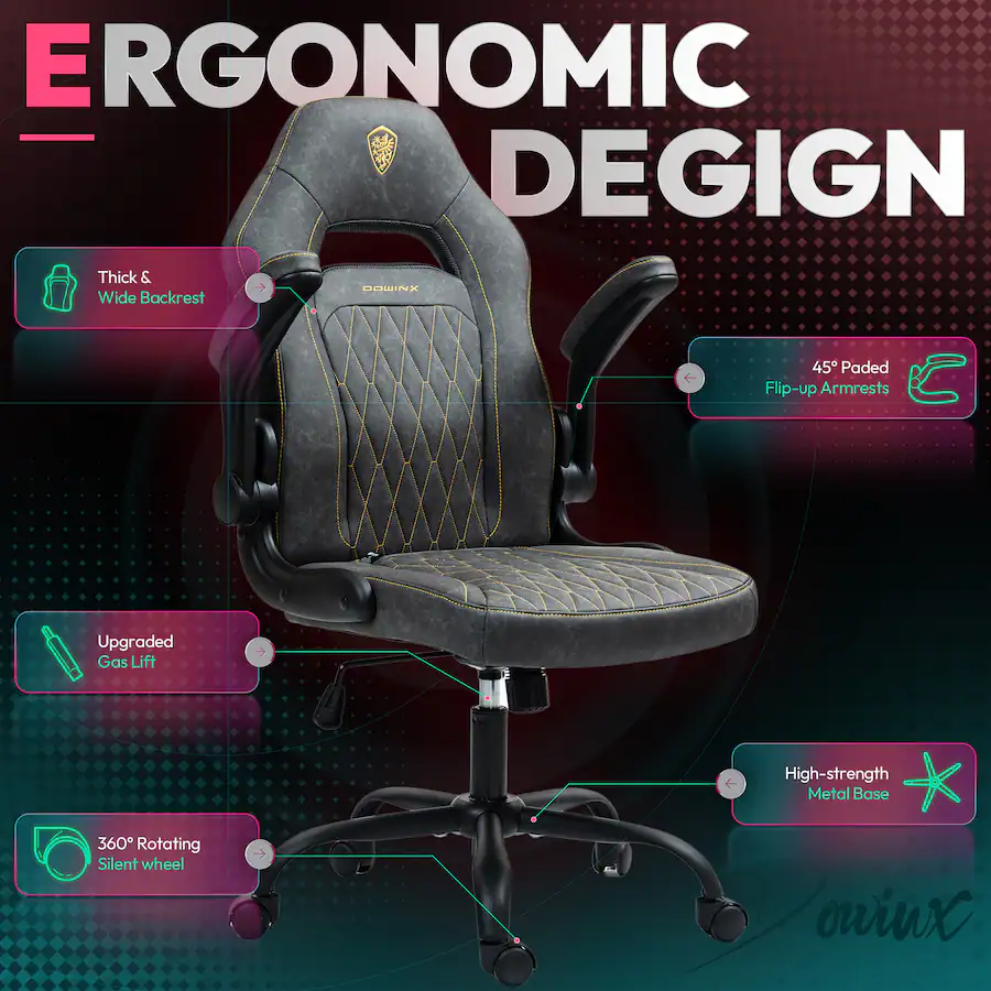 Design features of the ergonomic gaming chair.
