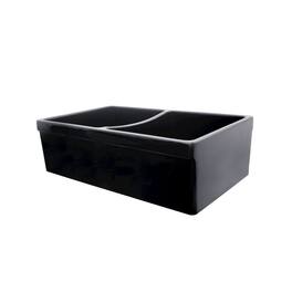 Whitehaus - Farmhaus Fireclay Quatro Alcove Reversible Double Bowl Sink with 2" Lip on One Side and 2 ½" Lip on the Opposite Side - Black