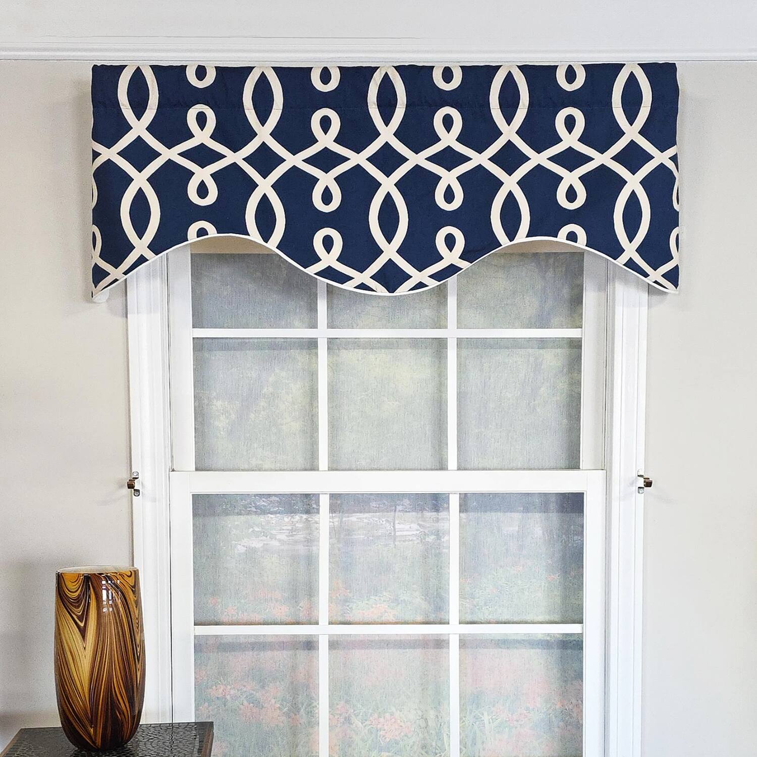 Angle. RLF Home - RLF Home Oblique Cornice 100% Cotton Rod Pocket Lined  Window Valance 50" x 17" Navy - Navy.