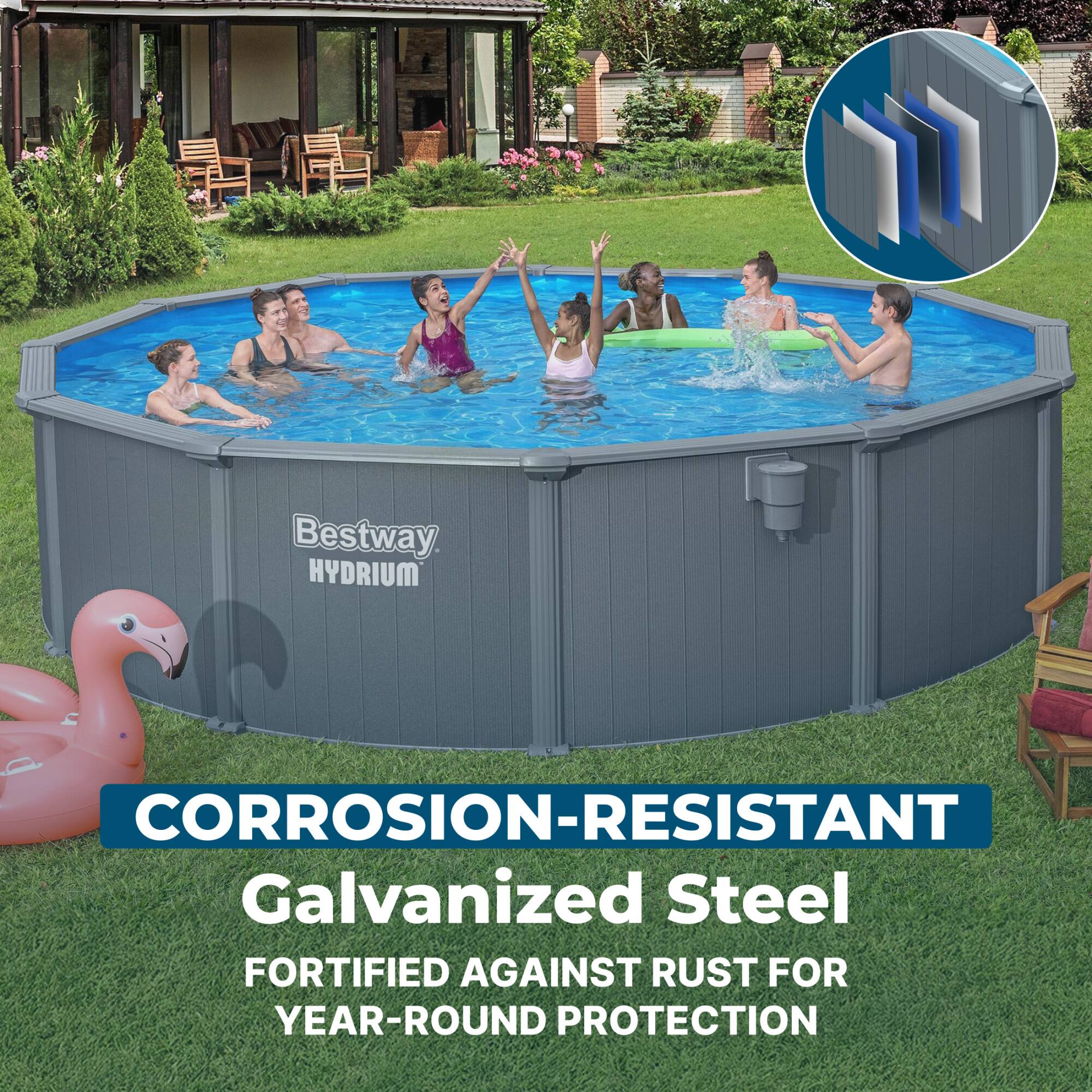 Bestway HYDRIUM CORROSION-RESISTANT Galvanized Steel FORTIFIED AGAINST RUST FOR YEAR-ROUND PROTECTION