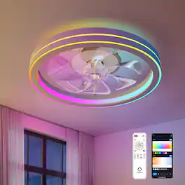 Lumary - 19" Smart Ceiling Fan with Nightlight, WiFi & Bluetooth Low Profile RGBAI Ceiling Fan for Bedroom - White