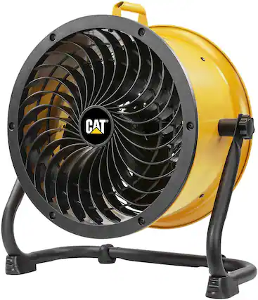 Front. Caterpillar - Caterpillar® 14" High-Velocity Fan (Yellow, 2-in-1): 2,300 CFM, 4-Speed, 360° Adjustable, Dual Ball Bearing.