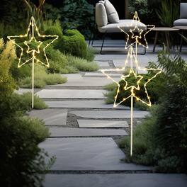 Oumilen - Solar Star Stake Lights 3-in-1 Warm White LED 35In with 8 Lighting Modes & Timer