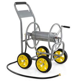 Gymax - Garden Hose Reel Cart 4 Wheels 330 ft 5/8'' Large Capacity for Outside Yard Lawn Sliver - Silver