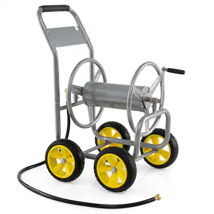 Front. Gymax - Gymax Garden Hose Reel Cart 4 Wheels 330 ft 5/8'' Large Capacity for Outside Yard Lawn Sliver - Silver.