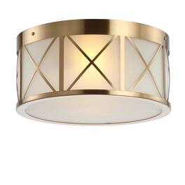 Jonathan Y - Cadence 13" Drum Metal/Glass Flush Mount - Brass Gold