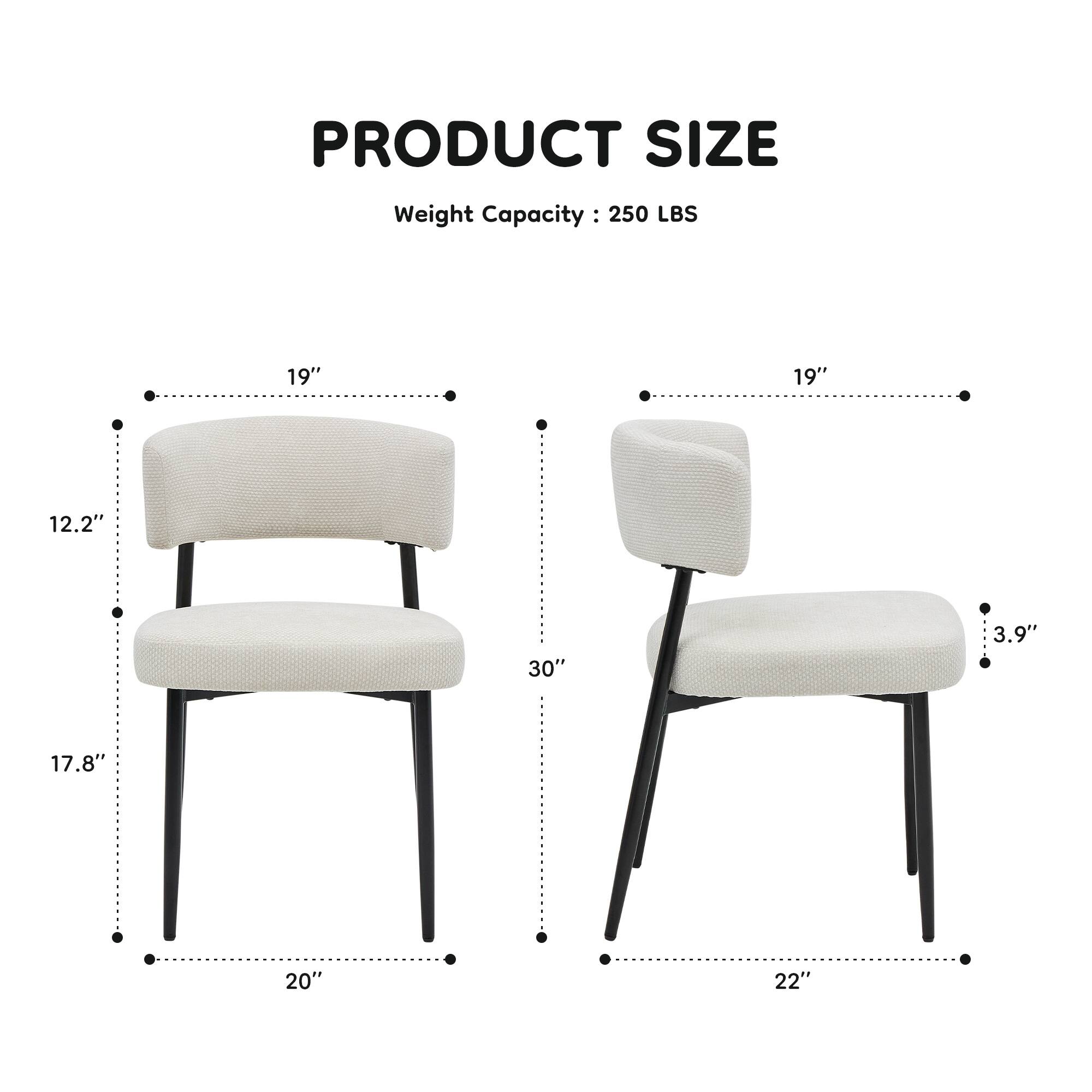 PRODUCT SIZE  
Weight Capacity: 250 LBS  

- Width: 19"  
- Depth: 19"  
- Seat Height: 17.8"  
- Seat Depth: 12.2"  
- Overall Height: 30"  
- Overall Width: 20"  
- Overall Depth: 22"  
- Armrest Height: 3.9"