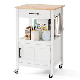 Gymax - Rolling Kitchen Island Kitchen Cart w/ Rubber Wood Top Drawer - White