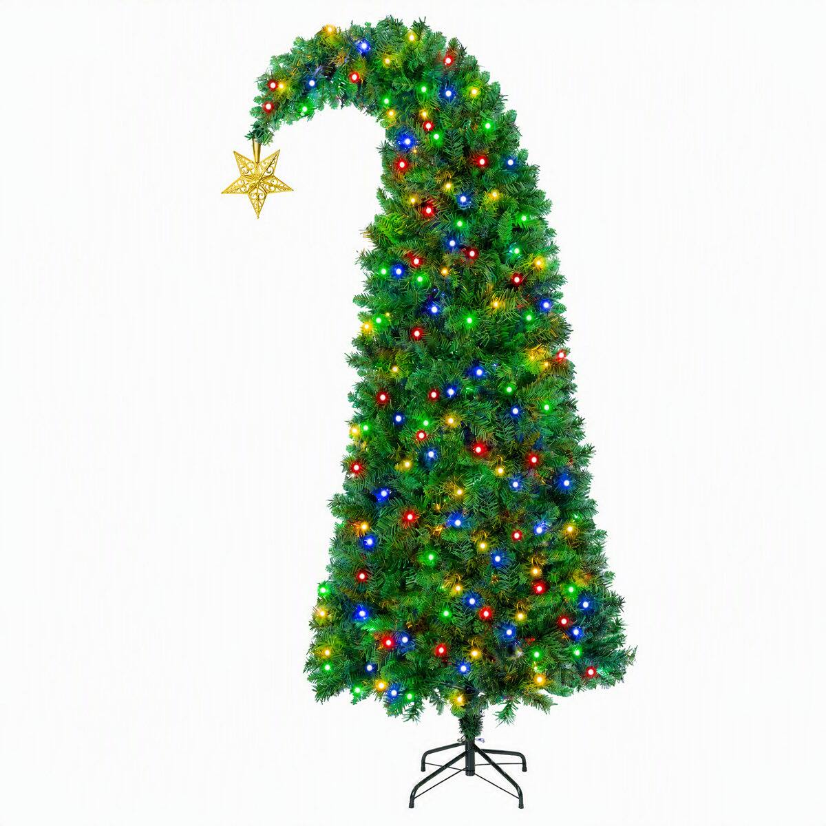 Alt View 4. Wisairt - 6FT Pre-Lit Crooked Neck Christmas Tree, 733 Tips Full Green Pine with 250 LED 11 Modes and Gold Star - Green.