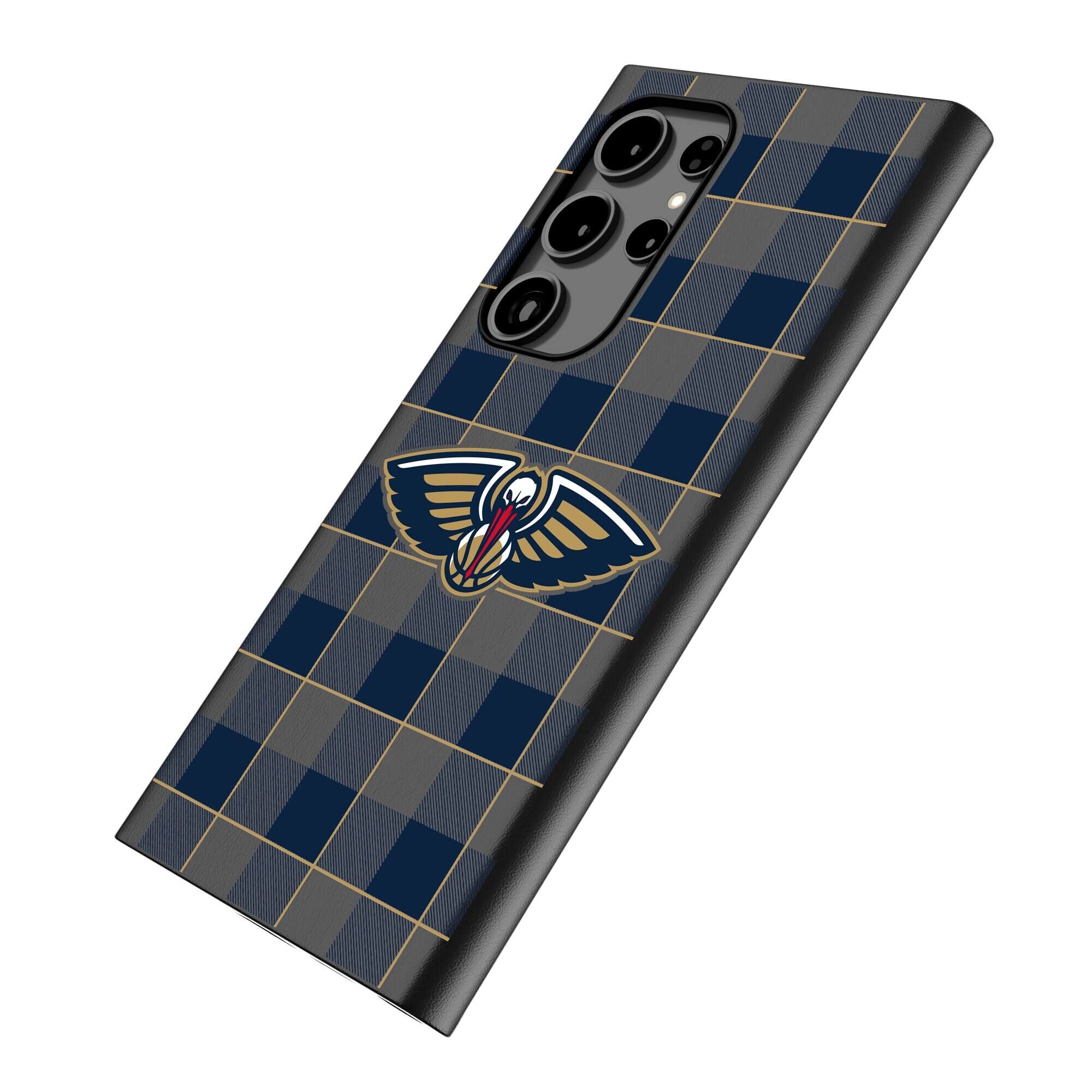 Alt View 1. Keyscaper - New Orleans Pelicans Plaid Galaxy Magnetic Bump Case - S25 Ultra - Black.