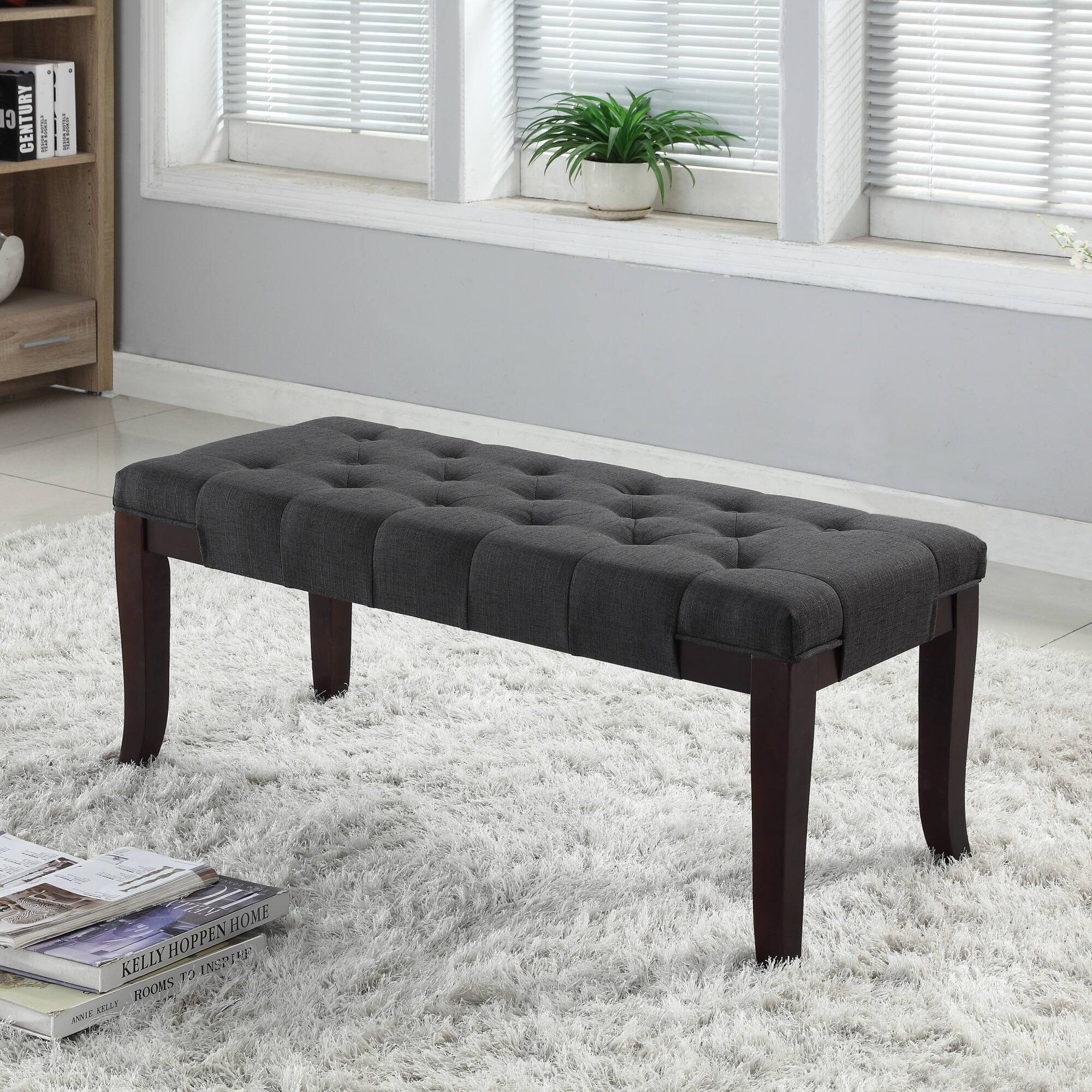 GOODSILO - Tufted Upholstered Ottoman Bench with Solid Wood Legs for Entryway, Bedroom, or Living Room Seating and Storage - Gray
