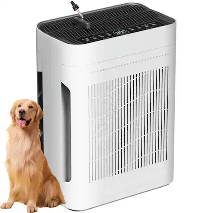 Front. GlowWise - Air purifier (3000 sq ft) with washable H13 HEPA filter, dual intakes, PM2.5 sensor, 22dB. - White.