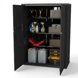 Yardgrace - 57 Cu.ft Waterproof Resin Outdoor Storage Shed with Floor & 6 shelves,For Garage, Pool, Bike & Garden Storage Cabinet - Black
