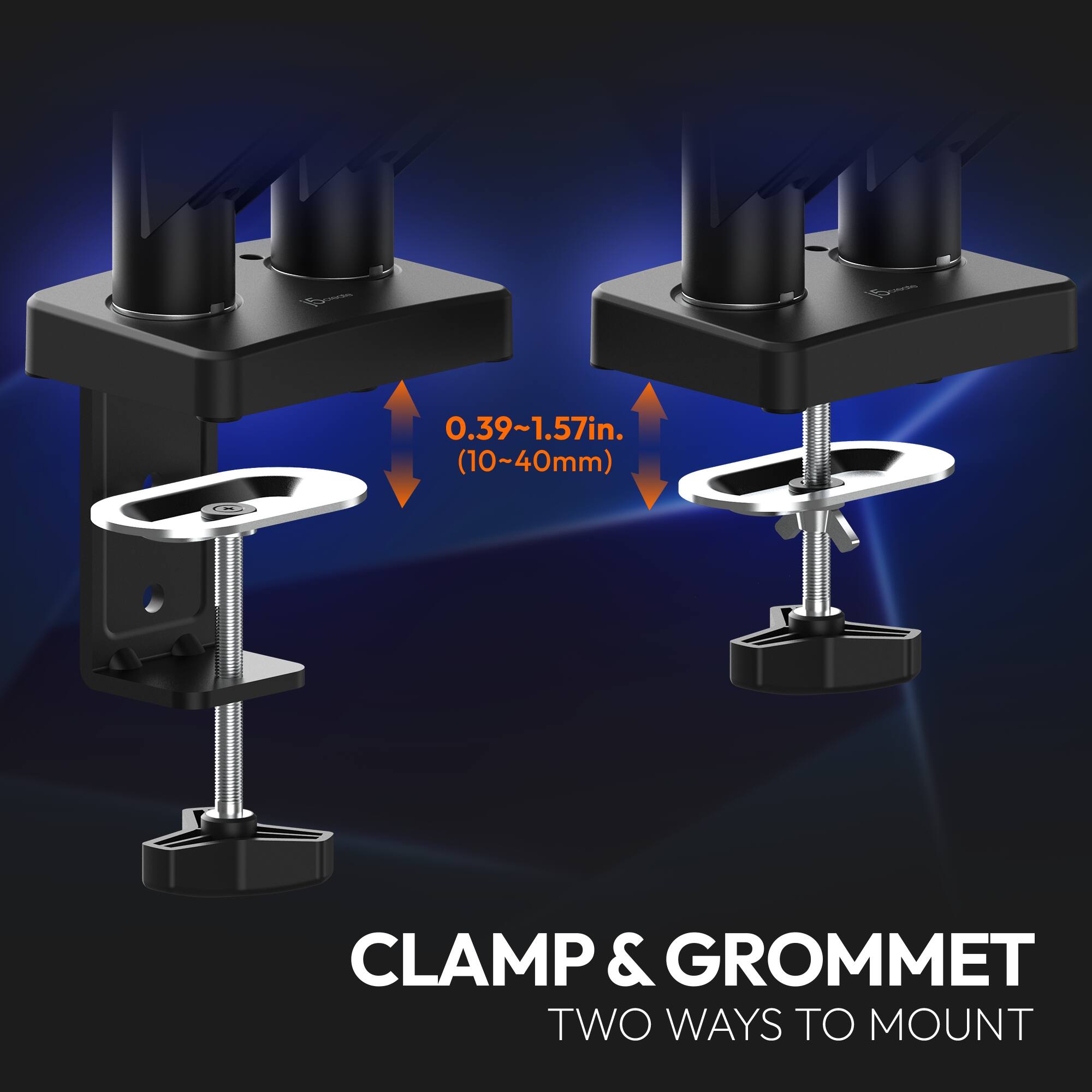 0.39~1.57in. (10~40mm) CLAMP & GROMMET TWO WAYS TO MOUNT