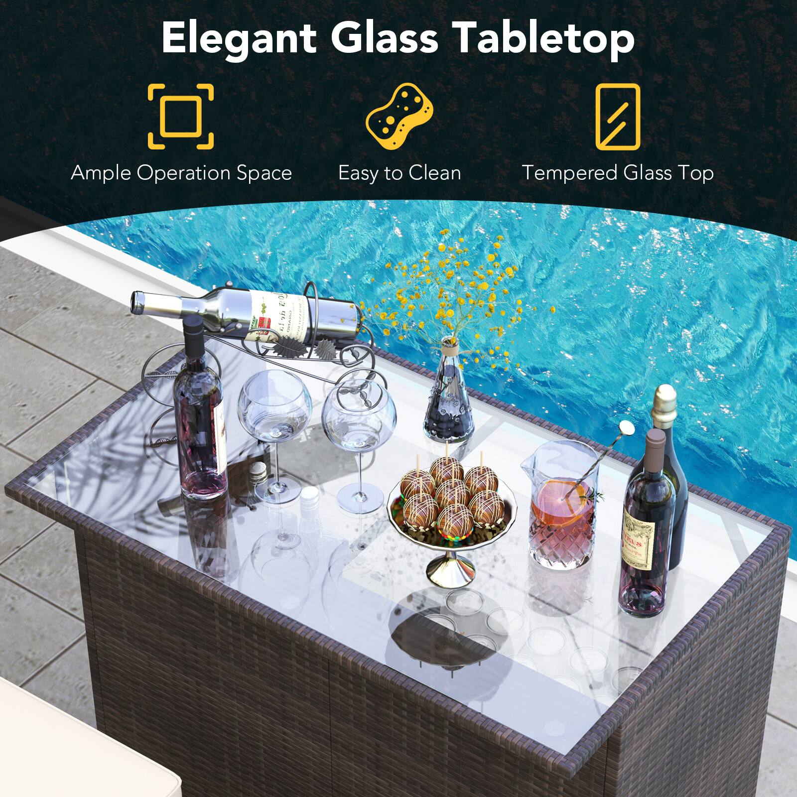 Elegant Glass Tabletop  
Ample Operation Space  
Easy to Clean  
Tempered Glass Top
