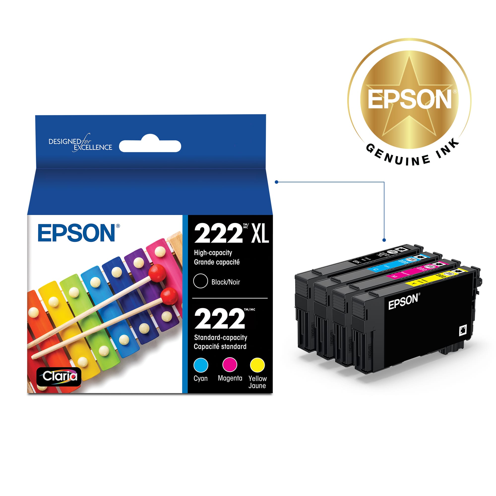Epson T222 Combo High Yield Ink Cartridge Black/Cyan/Magenta