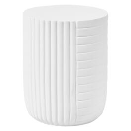 LeisureMod - Trove 14" Textured Round Side Table, Modern Fiberstone Weather Resistant Indoor/Outdoor End Table - No Assembly - White