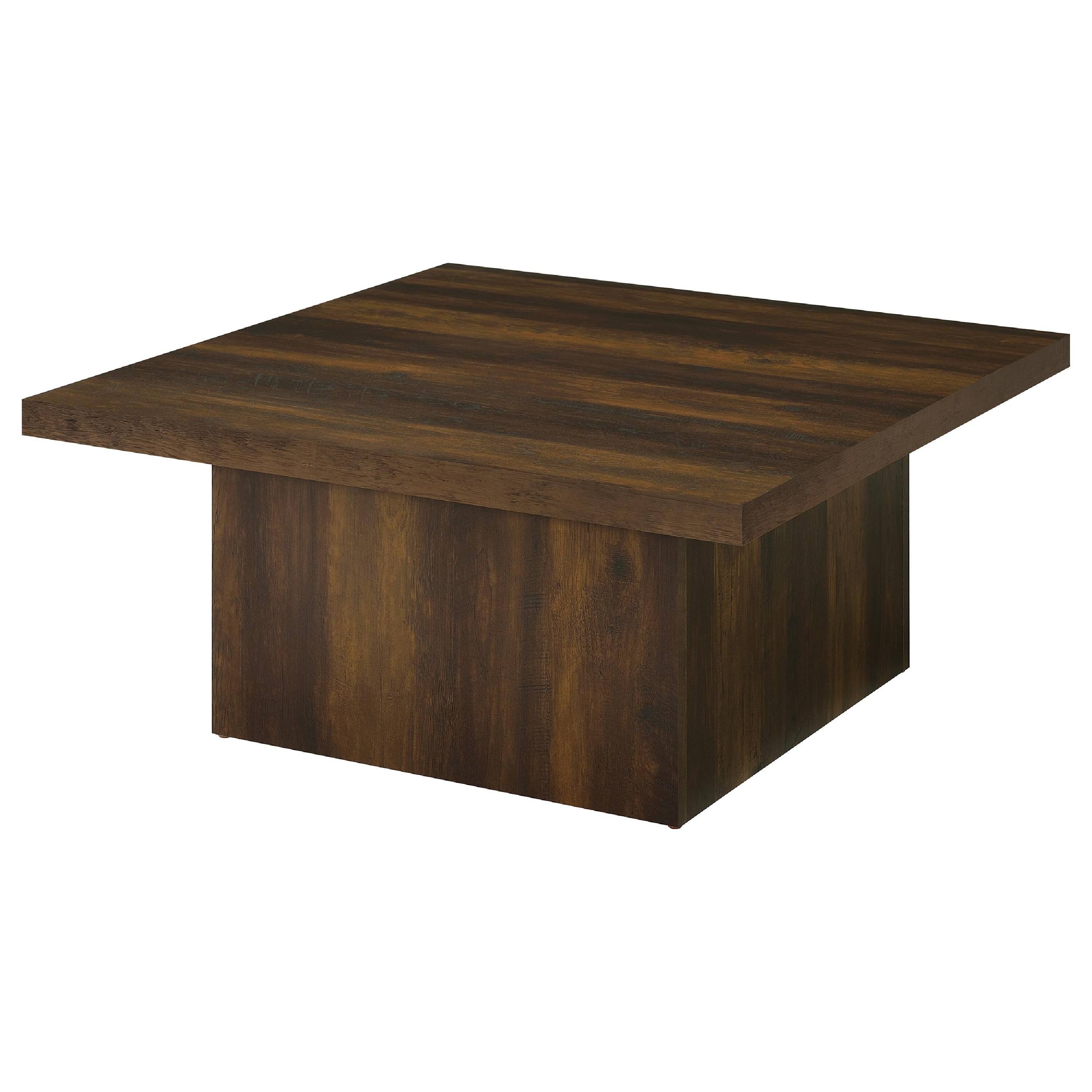 Alt View 3. Manhattan Lane - Darla Square Cocktail Coffee Table, Pedestal Base, Wood 36 Inch - Dark Pine Brown.