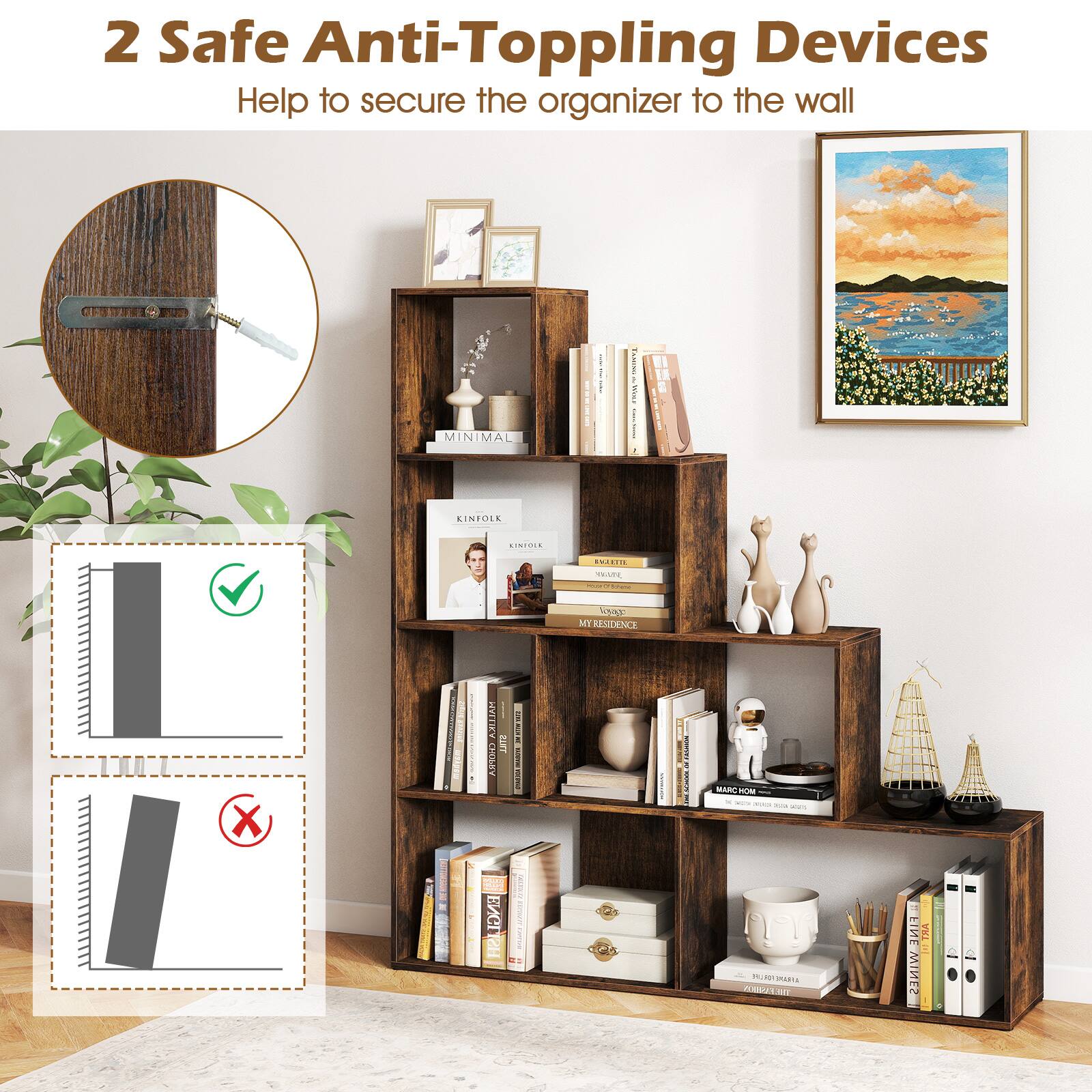 2 Safe Anti-Toppling Devices  
Help to secure the organizer to the wall
