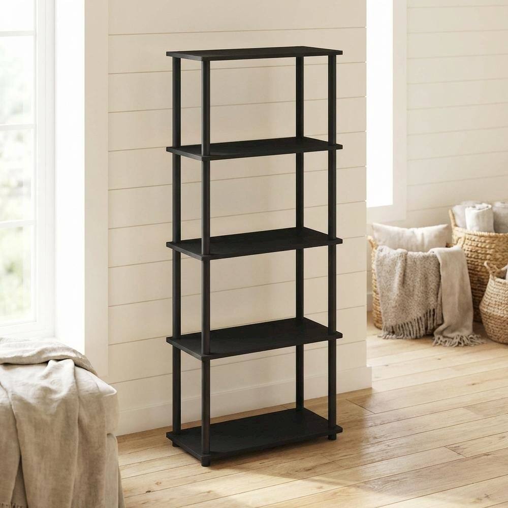 Left. FurniFact - Engineered Wood Bookcase in Finish with Sturdy Shelving - Americano/Black.