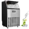Front. SIMZLIFE - 150lbs/24H Commercial Ice Maker - Stainless Steel, 33lbs Ice Storage, Ideal for Home/Bar/Restaurant - Black silver color scheme.