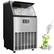 Front. SIMZLIFE - 150lbs/24H Commercial Ice Maker - Stainless Steel, 33lbs Ice Storage, Ideal for Home/Bar/Restaurant - Black silver color scheme.