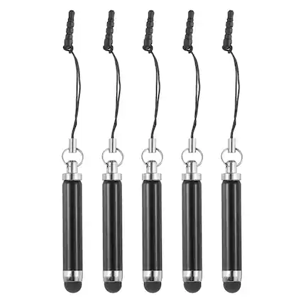 Front. Unique Bargains - 5pcs Metallic Stylus Pen Retractable Aluminum Alloy Mini Capacitive Pens for Universal All Touch Screen Devices - Black.