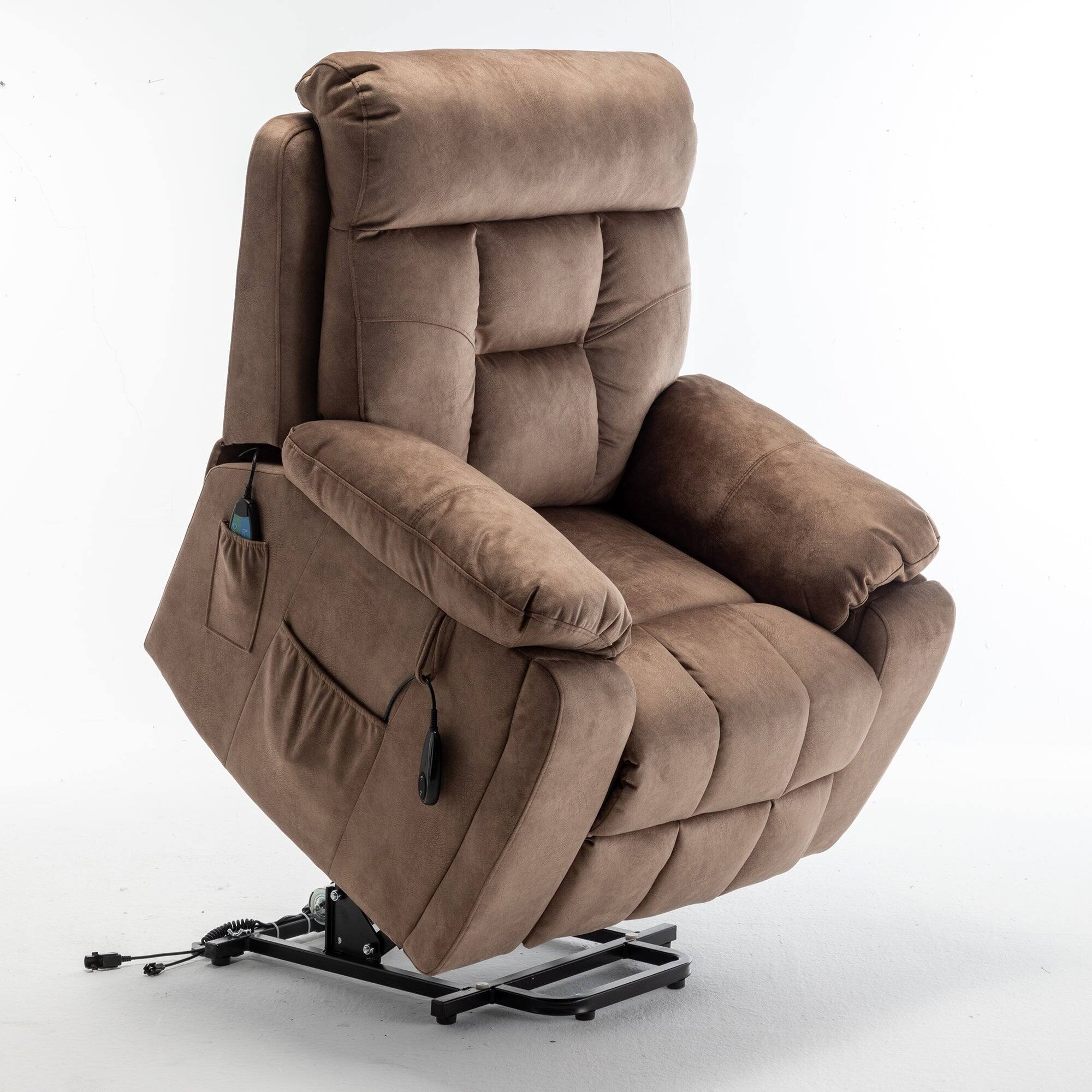 Alt View 2. Boyel Living - Oversize 26in Wide Power Lift Recliner Elderly 8 Massage Points Lumbar Heating German OKIN Motor Hidden Cup Holder - Antique brown.