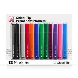 TRU RED - Tank Permanent Markers, Chisel Tip, 12/Pack - Assorted