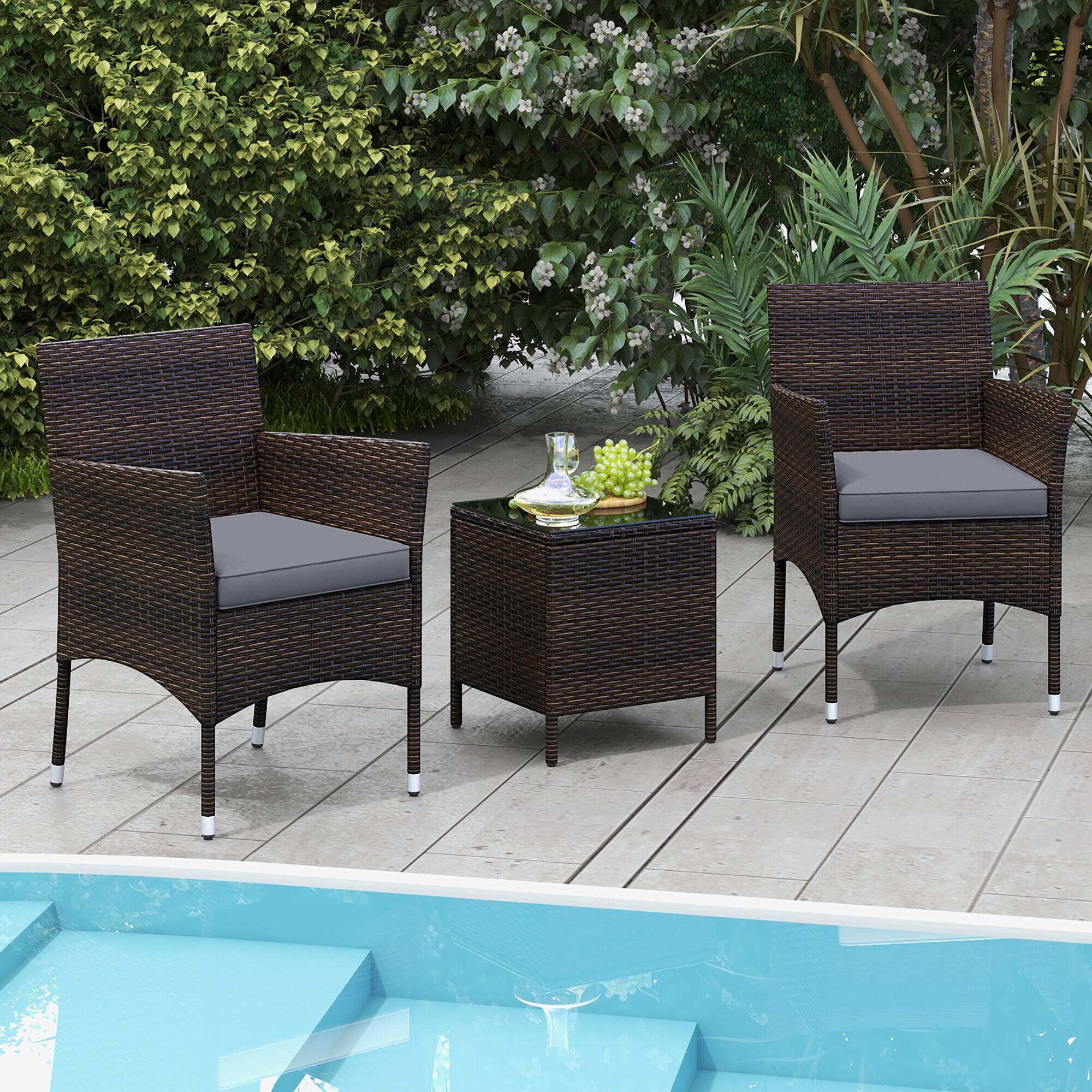 Alt View 3. Gymax - Gymax 3 PCS Outdoor Conversation Set w/ Cushioned Seat & Tempered Glass Tabletop Gray - Gray.