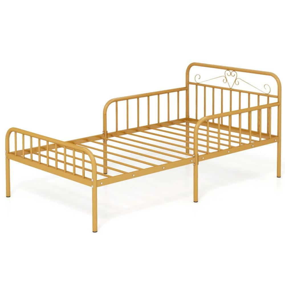 Kadyn - Platform Bed Frame, Bedroom Bed Frame,Twin Size Bed Frame with Headboard and Safety Side Guardrails - Gold